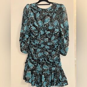 TANYA TAYLOR Raven Paisley Blue Floral Long Sleeve MiniDress
